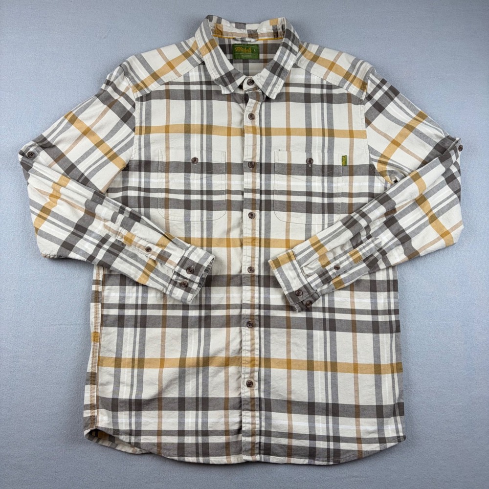Marsh Wear Westerly Mens Large Flannel Shirt Brown Tan Plaid MWW2020 Long Sleeve